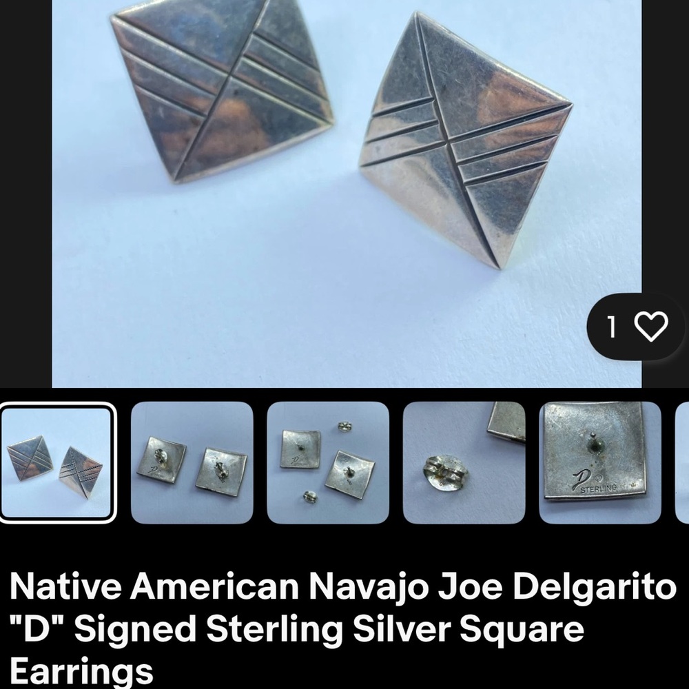 Joe Delgarito great shape Native American tribal Navajo square sterling earrings - Picture 7 of 8